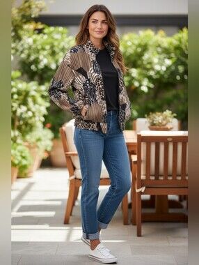 Women's Mixed Animal Print Bomber Jacket in Brown